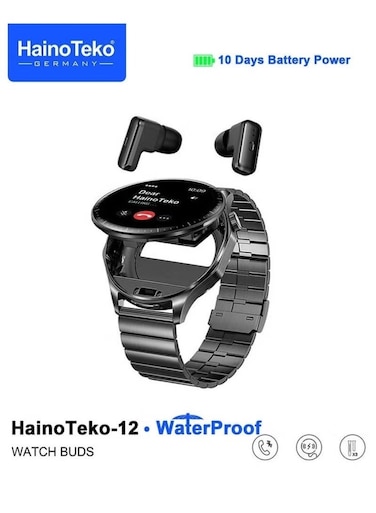 ساعة هاينو تيكو هاينو تيكو-12 الذكية المقاومة للماء، مزودة بسماعات أذن لاسلكية مدمجة، وشاشة AMOLED كبيرة، و3 أزواج من الأساور، وكابل شحن، مصممة للرجال، باللون الأسود.