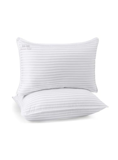 COTTON WHITE SET OF 2 HOTEL STRIPE HYPOALLERGENIC LUXURY COLLECTION PILLOW