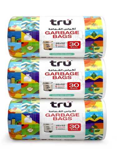 Garbage Bags Compact Roll White 6Gallon (30pc x 3Rolls) 90bags - White
