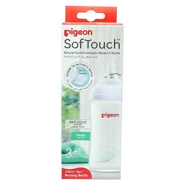 بيجيون سوفت تاتش  زجاجة رضاعة بلاستيكية ذات عنق عريض بسعة 240 ملل