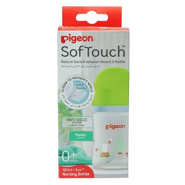 Pigeon SofTouch Wide Neck Plastic Nursing Bottle Green 160ml