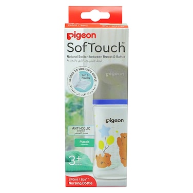 Pigeon SofTouch Wide Neck Plastic Nursing Bottle Grey 240ml