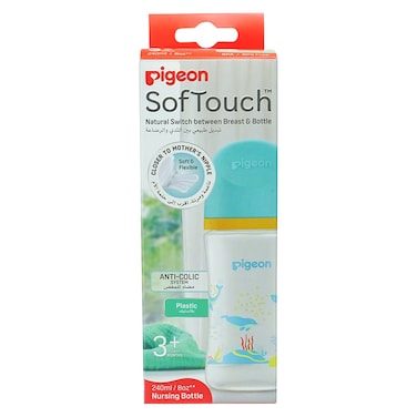 Pigeon SofTouch Wide Neck Plastic Nursing Bottle Blue 240ml