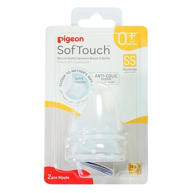 Pigeon SofTouch Wide Neck Bottle Round Hole Nipples SS 2 PCS