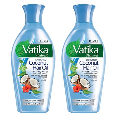 Dabur Vatika Naturals Enriched Coconut Hair Oil with Curry Leaves Tulsi Neem and Hibiscus 250ml Pack of 2