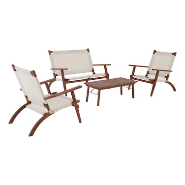 طقم طاولة وكرسي قهوة من خشب الأكاسيا والبوليستر  4 قطع