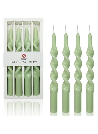 FCMSHAMD Handmade Spiral Taper Candles - 25cm Dripless Twisted Candle Sticks for Wedding Dinner Party Decoration - Set of 4 (Green)