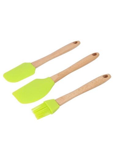 3Pcs Silicone Tools Set With Wooden Handle Multicolor