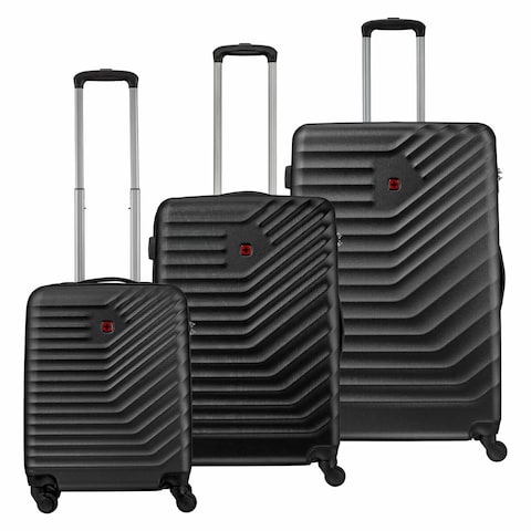Wenger Trayn 4 Wheel Luggage Hard Trolley Set Black 3 PCS