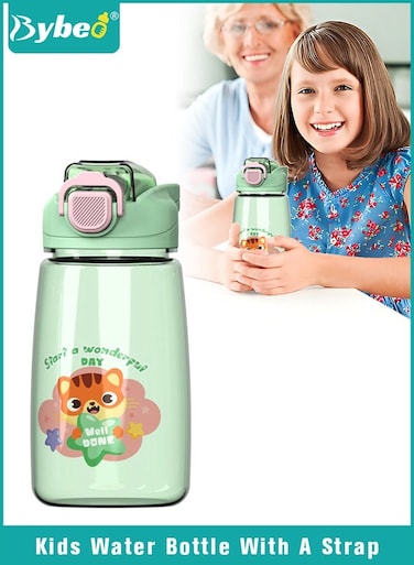 Kids Water Bottles with Straws, Portable Leakproof Water Cups with Adjustable Straps, Cartoon Drinking Cups with Lid for School Boys and Girls Outdoor Sports Travel, Kids Sippy Cups, BPA Free, 600ml