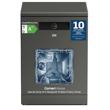 Beko Freestanding Dishwasher 15 Place Settings, 11 Programs, 3 Racks, A++ Energy Rating, Autodose , Autodoor open, Inverter Motor, &lrm;BDEN38533GC(Grey)