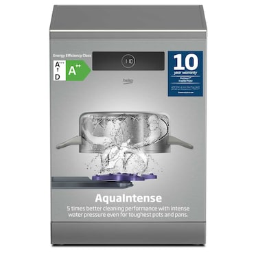 بيكو غسالة صحون  قائمة بذاتها 15 مجموعة، 8 برامج، 3 رفوف، تصنيف طاقة A++، ضمان 10 سنوات على محرك بروسمارت العاكس ‎BDEN38523XQ (إنوكس)