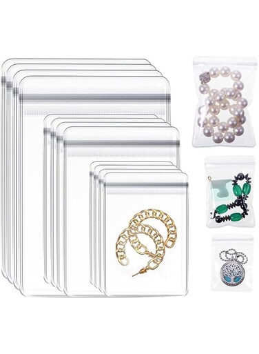 Goodern 120Pcs Self Seal Plastic Zipper Bag,Clear PVC Rings Earrings Packing Storage Jewelry Bag Small Plastic Bags,Pouch Jewelry Transparent Lock Bags for Packaging Rings Earrings Candy-3 Sizes