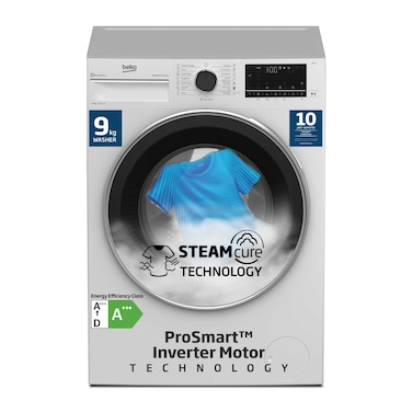 Beko, 9 kg Front Load Washing Machine, 1400 RPM, 15 Programmes,Quick wash, SteamTherapy,10 Years Warranty on ProSmart Inverter Motor, WTV9314XW(White)