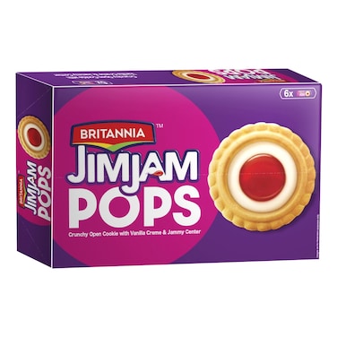 Britannia Jim Jam Pops Cookie With Vanilla Creme And Jammy Centre 70g Pack of 6