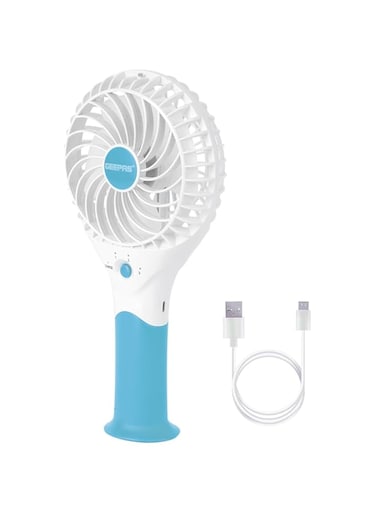 Geepas GF9617-BL Rechargeable Mini Fan Personal Portable Fan with 3 Speed Options - Quiet Electric USB Travel Fan for Office, Home and Outdoors Use - Up to 8 Hours Working (Low Speed) -2 Year Warranty