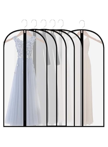 SUREPP Extra Long Dress Clothing Bag 60 * 24 inch Transparent Hanging Lightweight Breathable Dust Cover with Full Zipper in Study, Used for Storing Clothes and Travel Bags, Set of 6