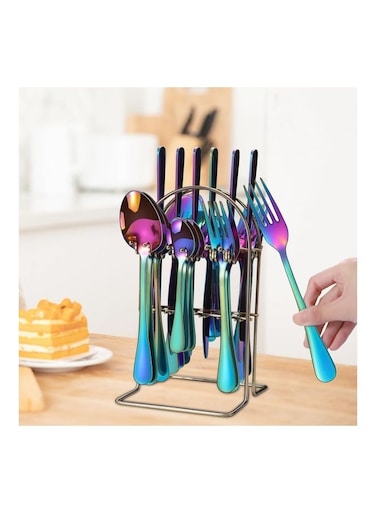 Stainless Steel Cutlery Set with Stand Multicolour