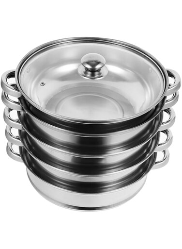 Yardwe 5 Tier Stainless Steel Steamer Pot Food Steaming Pot Multipurpose Steaming Cookware Dishwasher Safe for Home Kitchen (28cm)