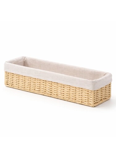 Paper Rope Storage Basket with Removable Linen Liner &acirc;&euro;&ldquo; L 32 x B 10 x H 8 cm, Woven Organizer Bin for Living Room, Bedroom, Closet, Bathroom &amp; Home Storage