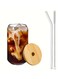 Glasses with Bamboo Lids and Glass Straw&Acirc;&nbsp;- 16oz Glass Cups, Iced Coffee Glasses, Cute iced Tea Glasses, Ideal for Coffee Bar Accessories, Aesthetic Gift