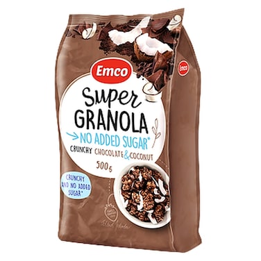 Emco Super Crunchy Granola No Added Sugar Chocolate And Coconut 500g