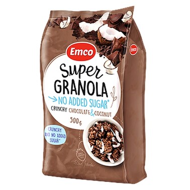Emco Super Crunchy Granola No Added Sugar Chocolate And Coconut 500g