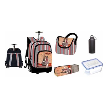 Extreme Be in Paris Themed 2 Wheel Trolley School Set 5 PCS