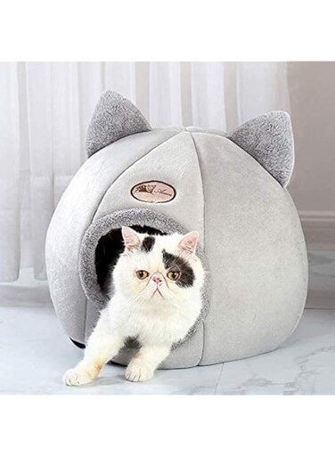 Winter Warm Cat Dog Nest Deep Sleep Semi-Closed Cat House Cave Plus Velvet Cute Pet Tent for Cats Puppy Small Dogs (D)