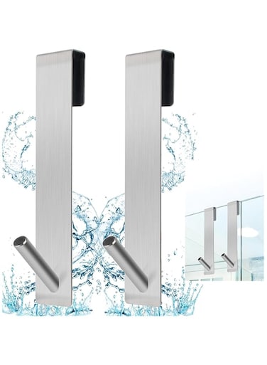 HEXXEE Amzboen 2 Pcs Shower Door Hooks,5.1 Inches Extended Over Door Hooks for Bathroom Frameless Glass Shower Door,Stainless Steel Towel Hooks,Heavy Duty Rack Hooks for Robe,Towel