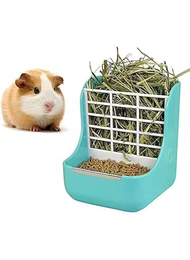 SeeWonder 2 in 1 Food Hay Feeder for Guinea Pig, Rabbit Feeder, Indoor Hay Feeder for Guinea Pig, Rabbit, Chinchilla, Feeder Bowls Use for Grass &amp; Food