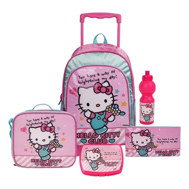 سانريو هالو كيتي 5 في 1 طقم حقيبة مدرسية بعجلات بطبعة برايتننيغ داي مقاس 16 بوصة
