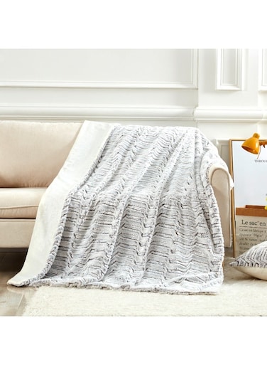 Home Faux Fur Throw Blanket (127cm x 152cm), Ultra-Soft, Reversible and Decorative Blanket for Couch, Chair, or Bed, Blue Greyish