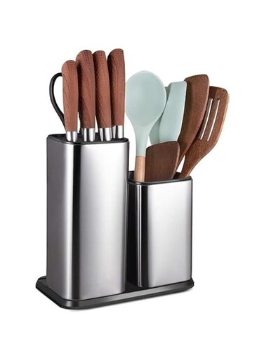 Universal Knife Block,2 IN 1 Stainless Steel Kitchen Knife Holder Set for Countertop,Modern Knife Utensil Holder for Counter,Edge-Protect Knife Storage Organizer