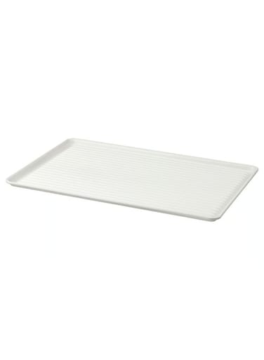Dish Drainer, White Galvanised Steel with Grooved Design, 52x35 cm