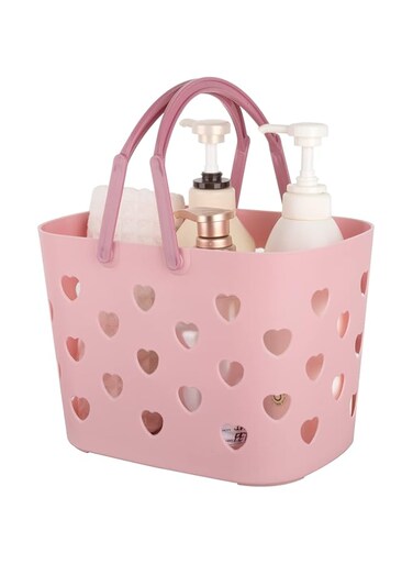 Anyoifax Portable Shower Caddy Tote Plastic Storage Basket with Handle Box Organizer Bin for Bathroom, Pantry, Kitchen, College Dorm, Garage - Pink