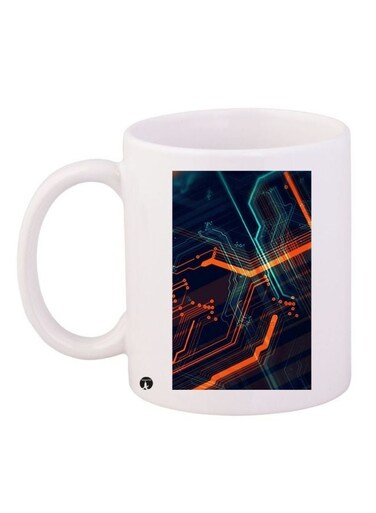 Printed Ceramic Coffee Mug White/Blue/Orange 11ounce