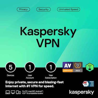 كاسبرسكي ترخيص رقمي لمدة عام واحد لبرنامج Kaspersky VPN لخمسة أجهزة، الإمارات العربية المتحدة