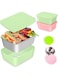 Azonee 2 Pcs Stainless Steel Bento Lunch Box, 18oz Snack Containers with 2 Dip Container, Reusable Leakproof Lunch box for Kids/Adults, Stainless Steel Food Container for Work, School and Daycare