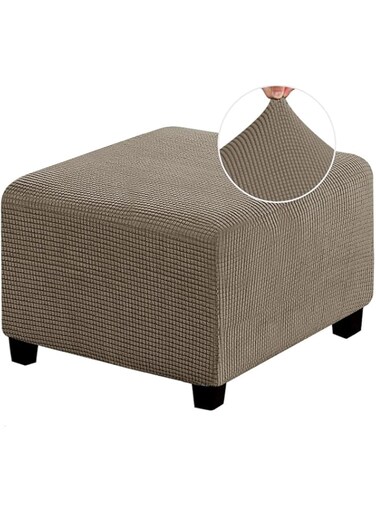 MULARE Stretch Ottoman Cover, Ottoman Slipcovers, with Elastic Bottom, Stretch Cushion for Footrest Foot Stool Furniture, Washable,Taupe,S