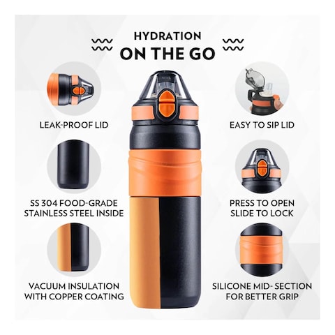 Borosil Vacuum Sip Bottle Black 560ml