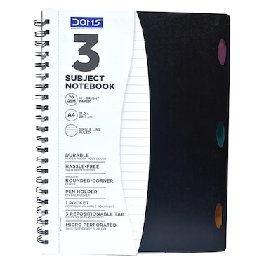 Doms 3 Subject Notebook A4 90 Sheets