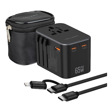 سيلايريس PD محول السفر، 65 واط + كابل شحن 2 في 1 بتقنية PD ولايتنينغ