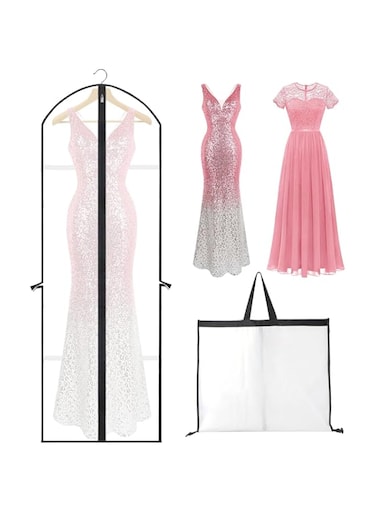 KOWVOWZ Garment Covers Bag with zip, Bridal Dress Cover Bag, Suit Bag Dustproof Cloths Storage, Wedding Dress Storage Bag for Abayas, long Dress, Evening Dress With Zipper(white)