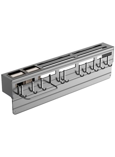 Heavy Duty Wall-Mounted 60cm Multi-Purpose Knife Holder Kitchen Knife Rack Spoon Organizer Cutlery Holder with 10 Hooks &amp; Towel Rack With partition Knife Organizer Knife Storage Kitchen Restaurant