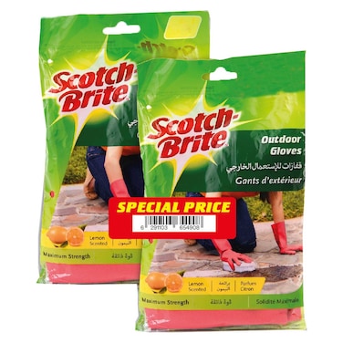 Scotch-Brite 3M Extra Heavy Duty Outdoor Gloves Medium Lemon Scented Pack of 2