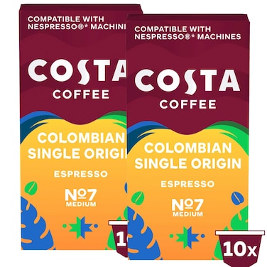 Costa Coffee Colombian Single Origin Number 7 Espresso Coffee Capsules 10 Capsules, Pack of 2