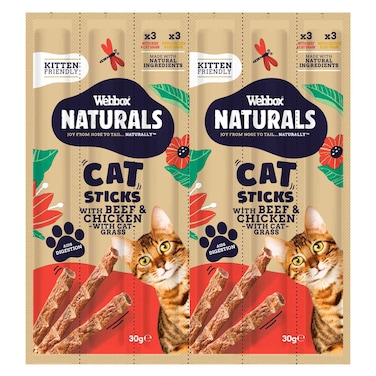 ويببوكس أصبابع طبيعية للقطط بنكهة اللحم البقري والدجاج مع عشب القطط بوزن 30 غرام