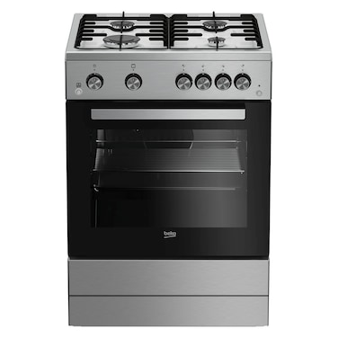 Beko 60x60cm Free Standing Gas Cooker, Full Safety, 4 High Efficiency Gas Burner(1 Wok), Cast Iron Pan Support, Conventional Fan, FSHT61121DXL(Inox)
