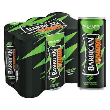 Barbican Turbo Kiwi Lime Kick Carbonated Non-Alcoholic Malt Drink Can, 240ml Pack of 6